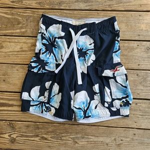 Hollister Mens Board Shorts Swim Trunks Navy Blue White Flowers  size 28